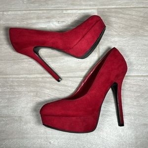 Brash Red Suede Platform Heels